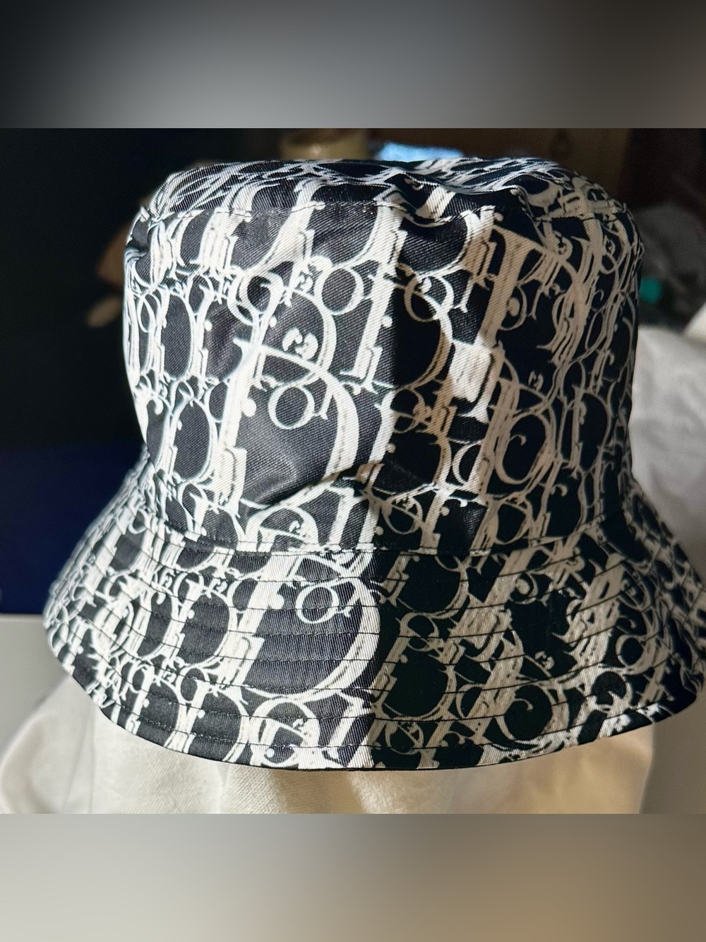 Designer Pattern Black and White Bucket Hat with Luxury Logo Print NWOT